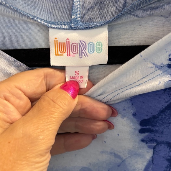 LuLaRoe blue ink short sleeve hoodie- over sized - Picture 2 of 4